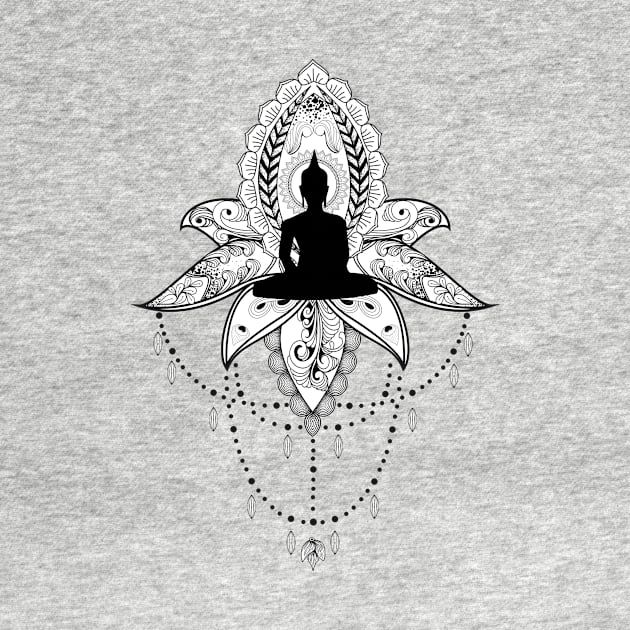 Wonderful lotus with buddha, black and white, zentangle by Nicky2342